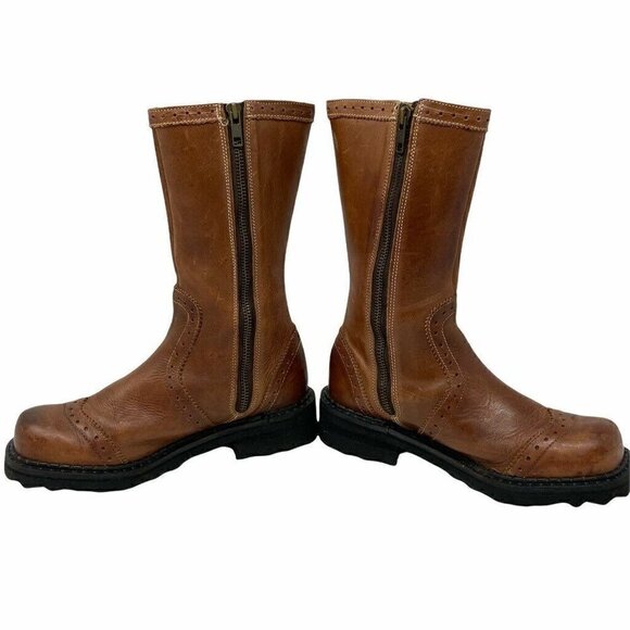 John Fluevog Womens Moto Boots Brown Cuban Heels Round Toe Mid Calf Side Zip 5 - Picture 5 of 9